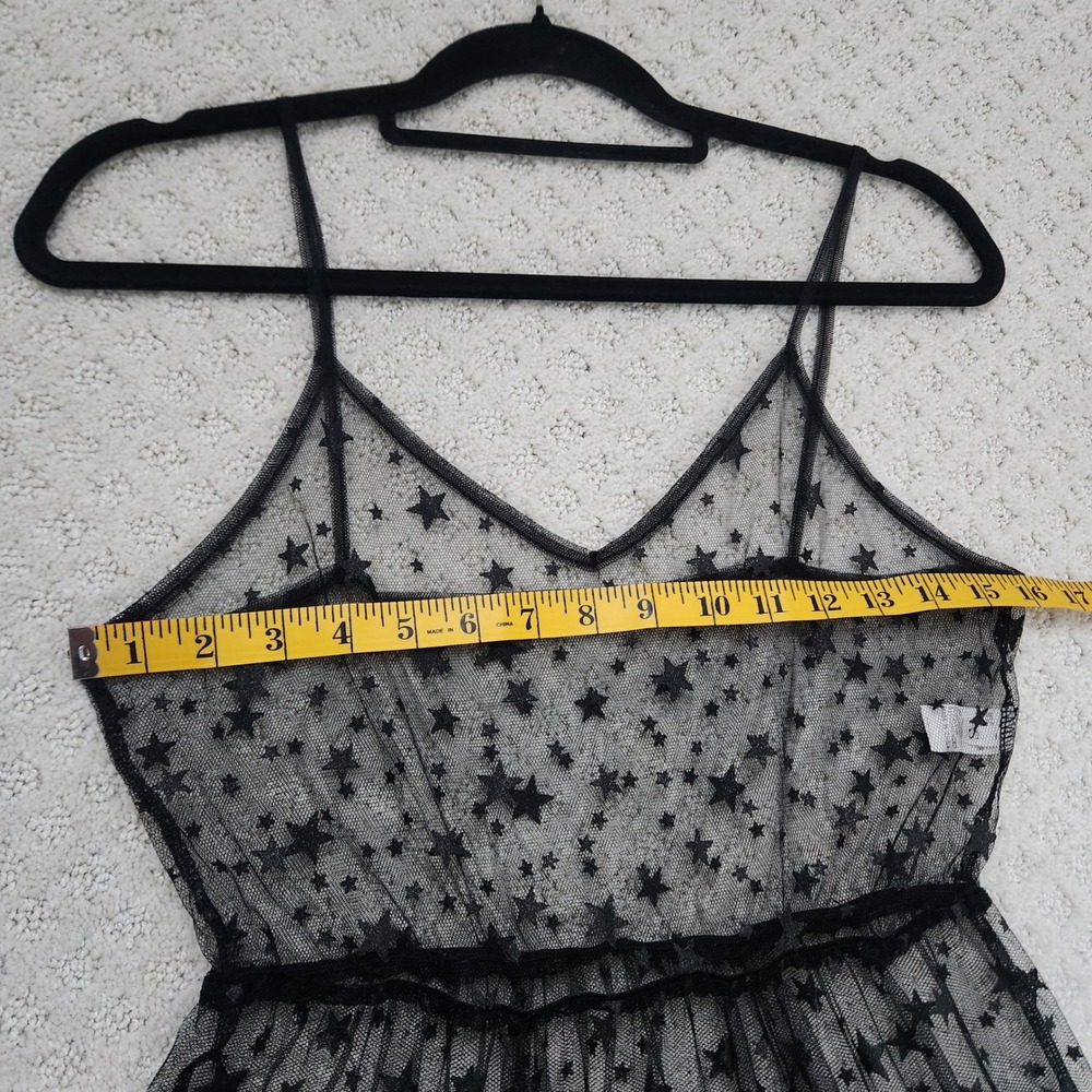 Black Sheer Mesh Star Print Maxi Dress Celestial V-Neck Sleeveless size Small - Picture 3 of 9